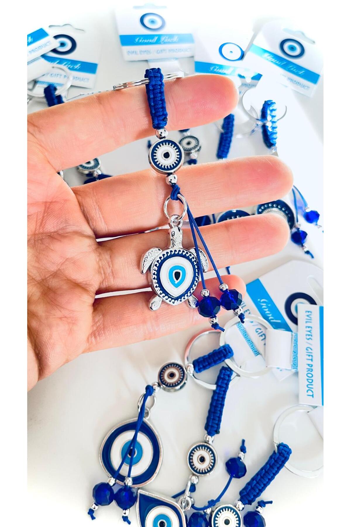 Abigail Silver-Plated Evil Eye Keychain - Navy Turtle Evil Eye