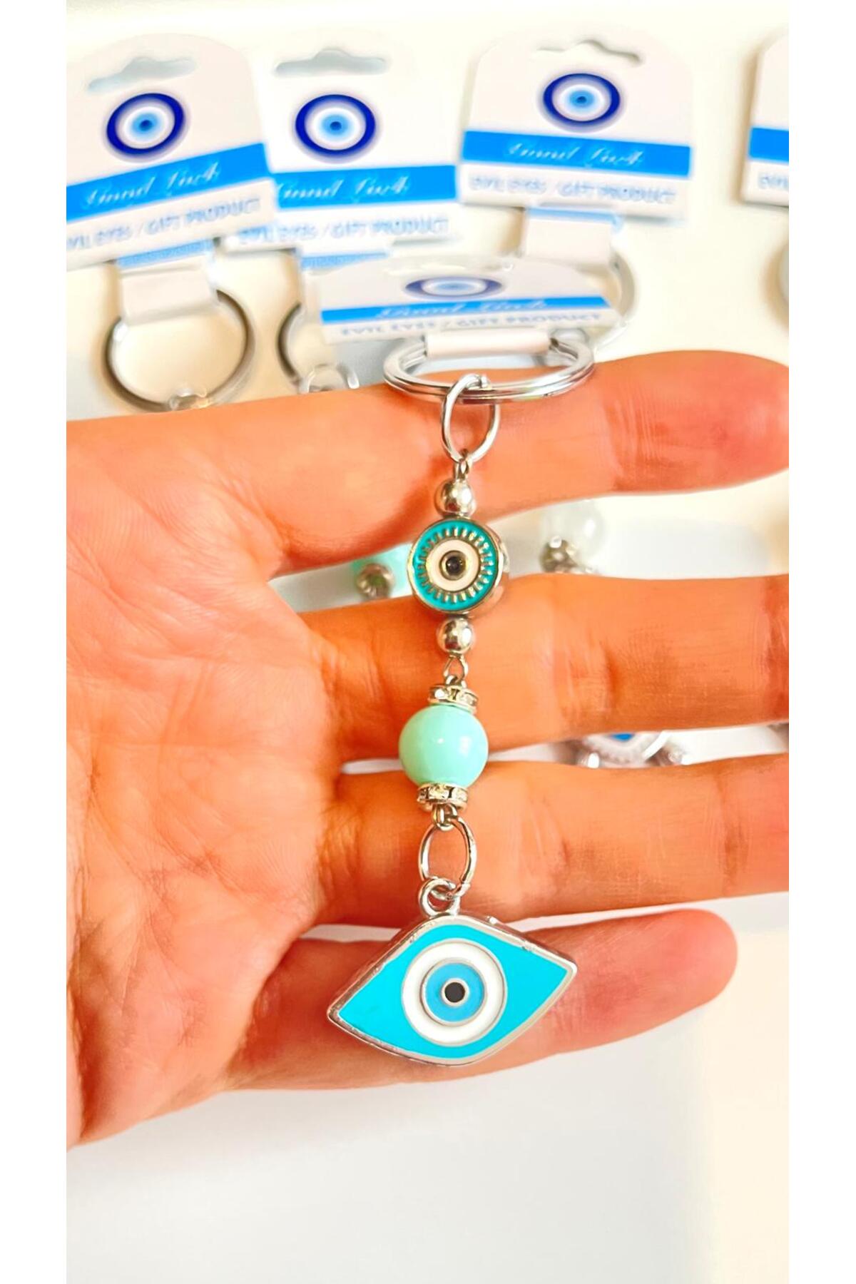 Abigail Silver-Plated Evil Eye Keychain - Turquoise Oval Evil Eye Metal