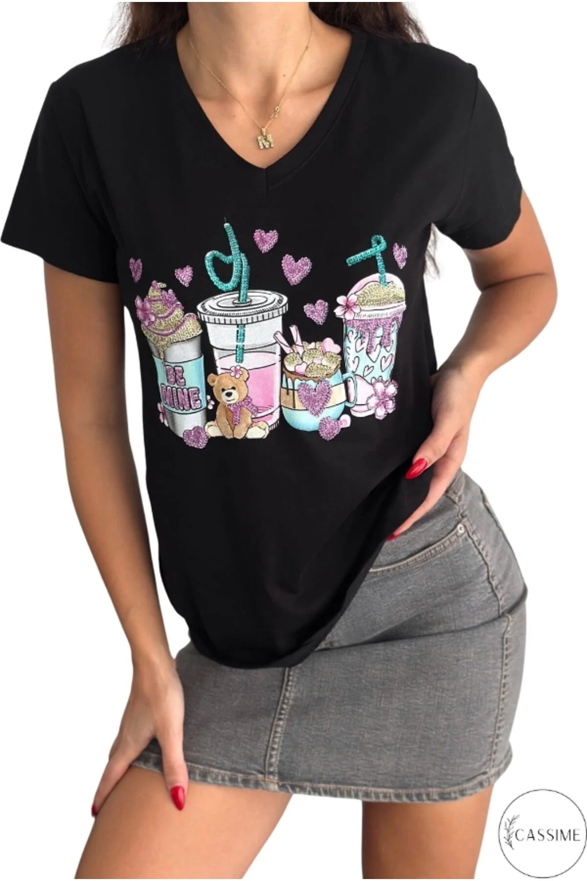 Tilda Black Bear Floral Design Cotton T-shirt