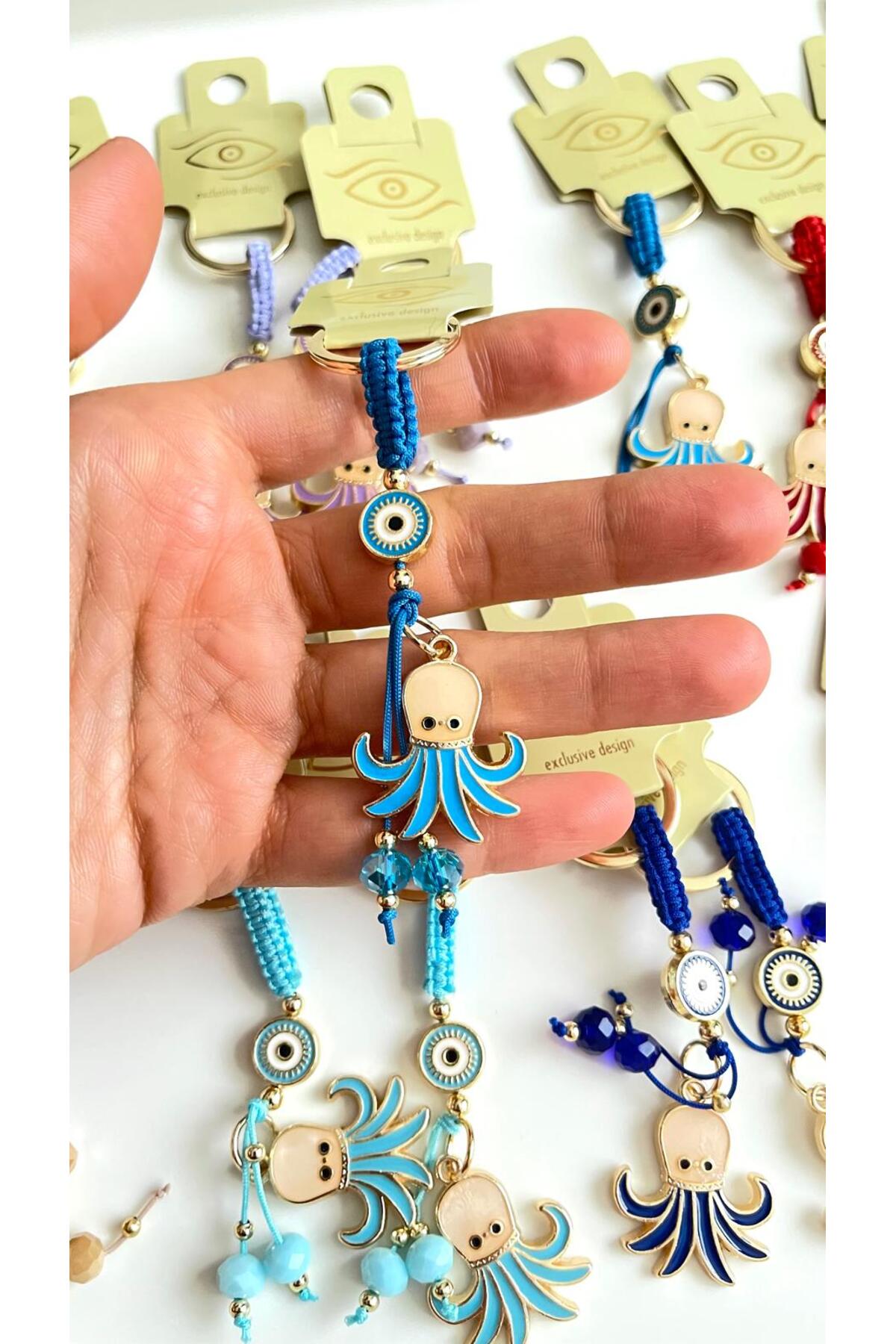 Ivy Gold-Plated Evil Eye Keychain - Royal Blue Octopus Design