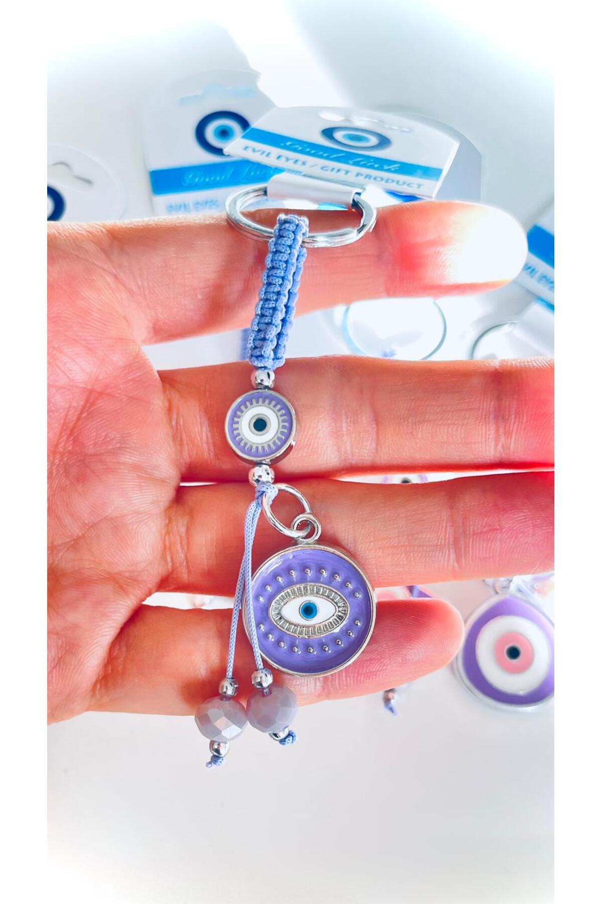 Abigail Silver-Plated Evil Eye Keychain - Purple Round Evil Eye