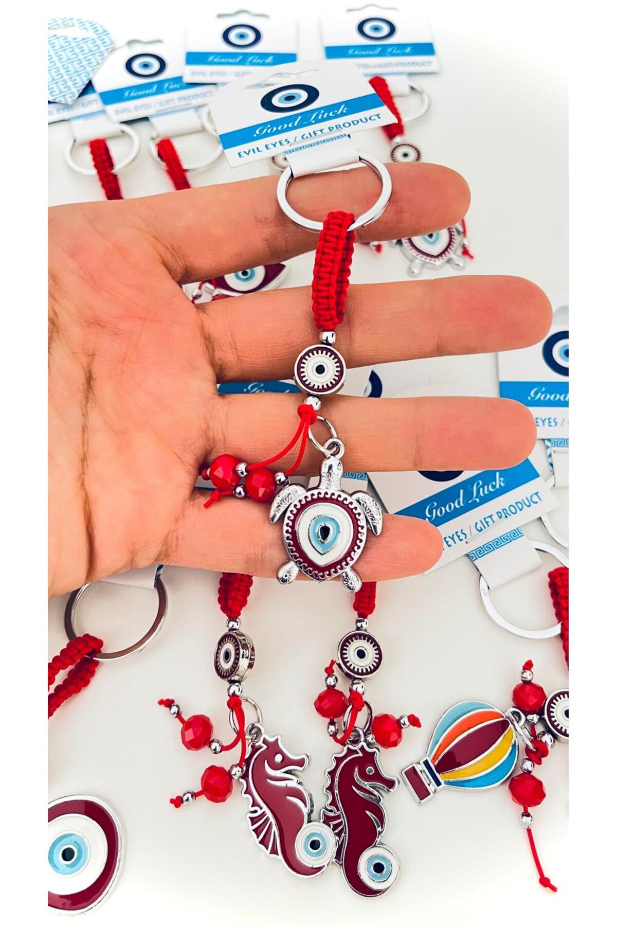 Abigail Silver-Plated Evil Eye Keychain - Red Turtle Design
