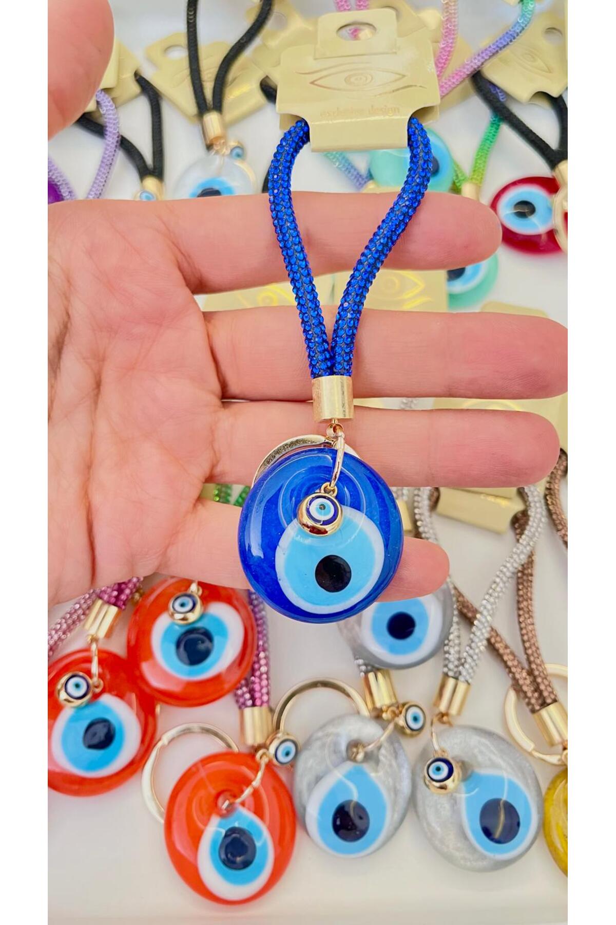 Meredith Glass Evil Eye Cord Charm - Blue Evil Eye Bead