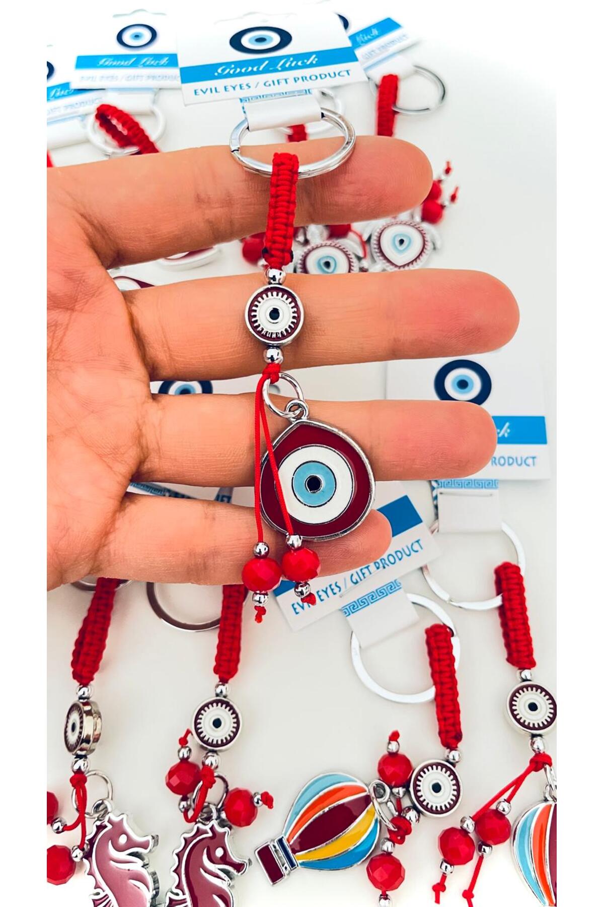 Abigail Silver-Plated Evil Eye Keychain - Red Teardrop Evil Eye