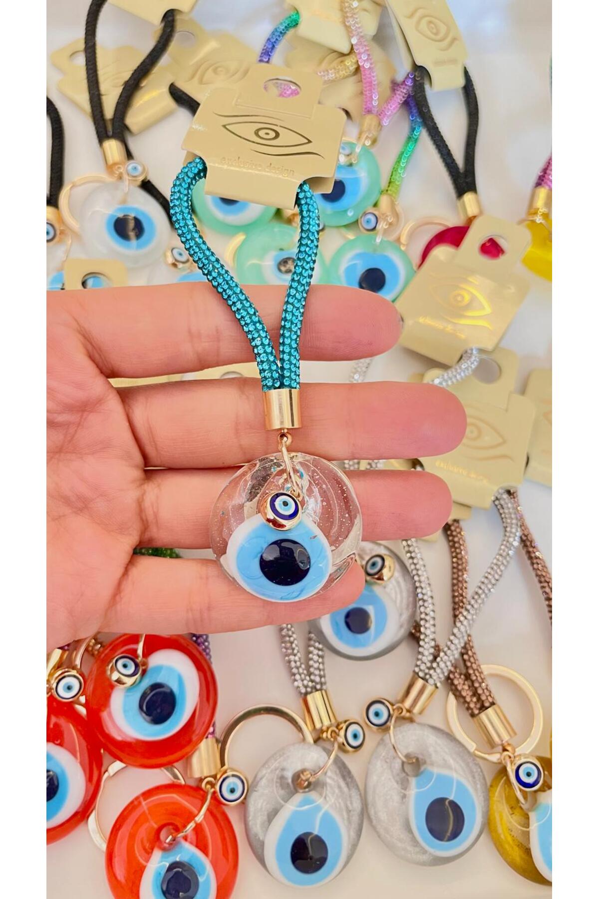 Meredith Glass Evil Eye Cord Charm - Turquoise Cord Transparent Glass