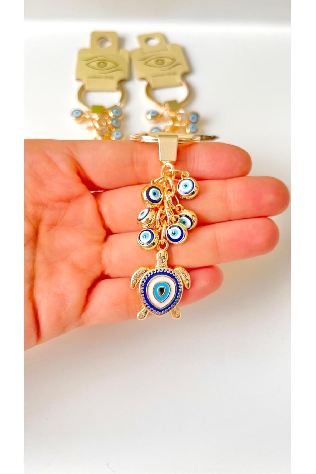 Madeleine Dangling Evil Eye Keychain - Navy Turtle Evil Eye
