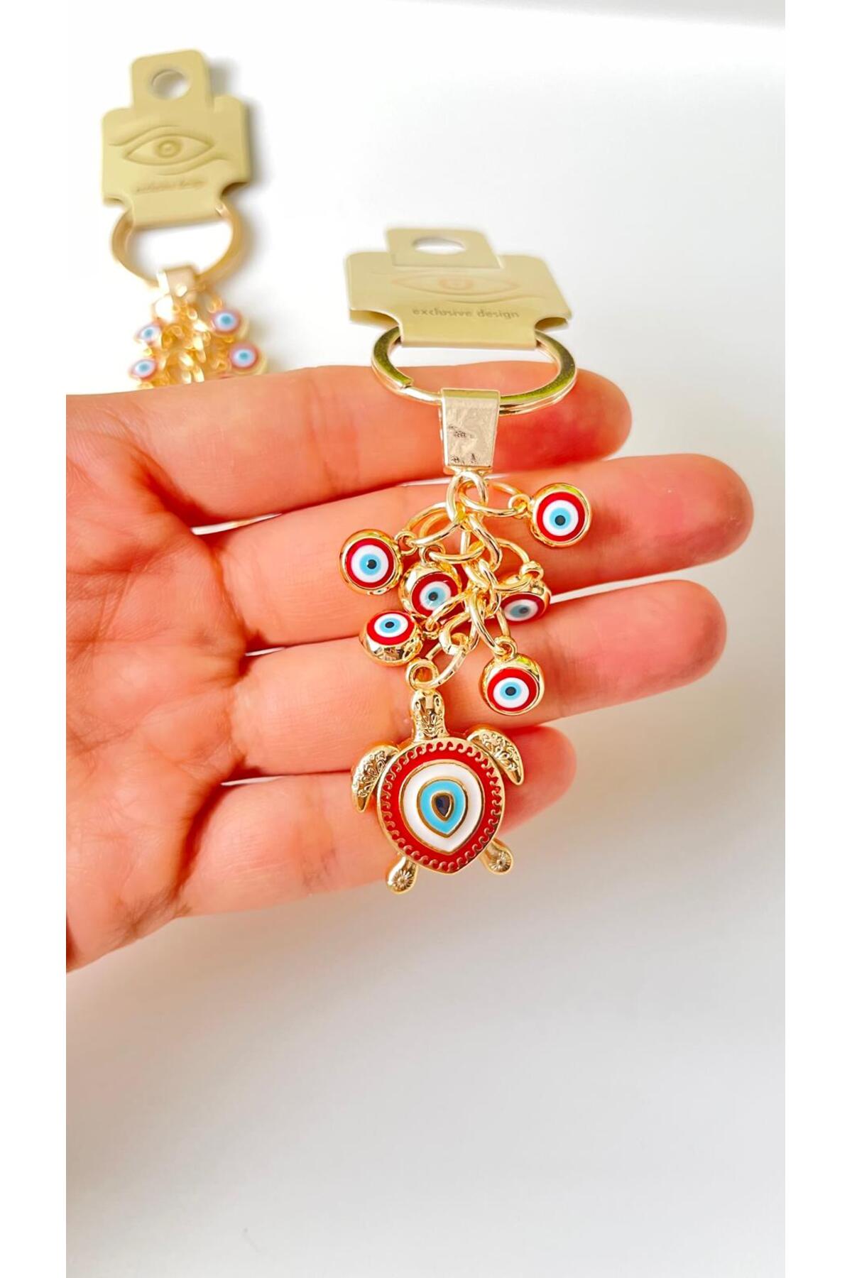 Madeleine Dangling Evil Eye Keychain - Blue Turtle