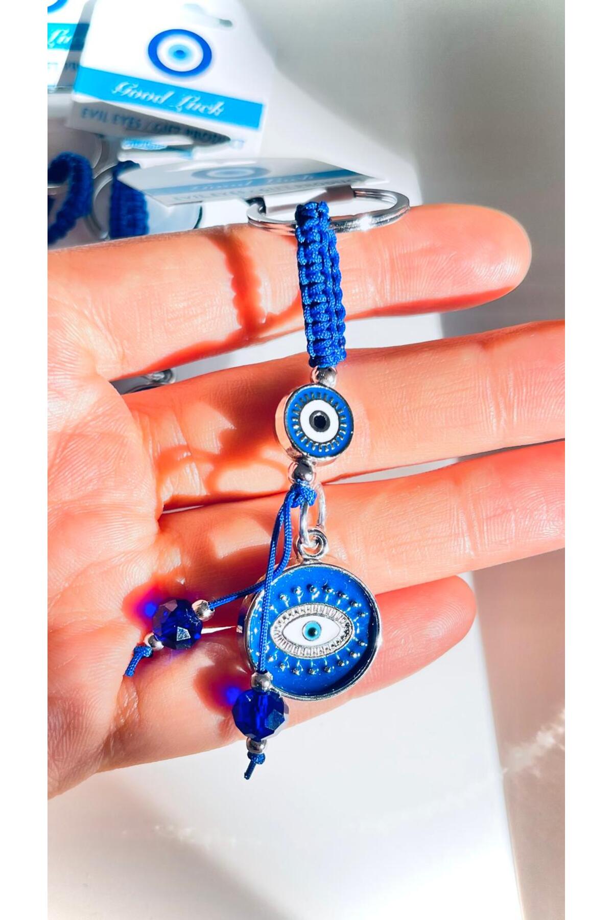 Abigail Silver-Plated Evil Eye Keychain - Navy Round Evil Eye