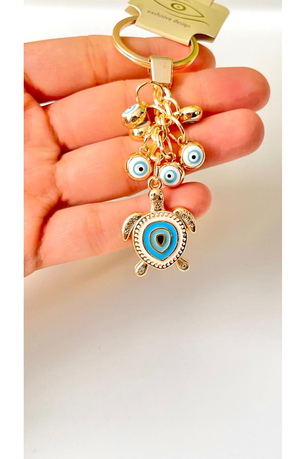 Madeleine Dangling Evil Eye Keychain - White Turtle