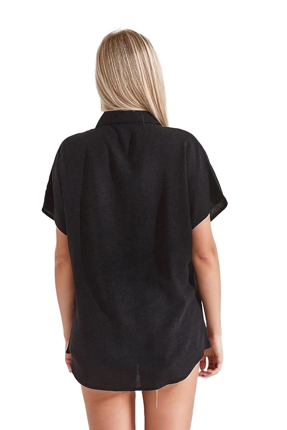 Jocelyn Women's Oversized Short Sleeve Batwing Shirt - Black