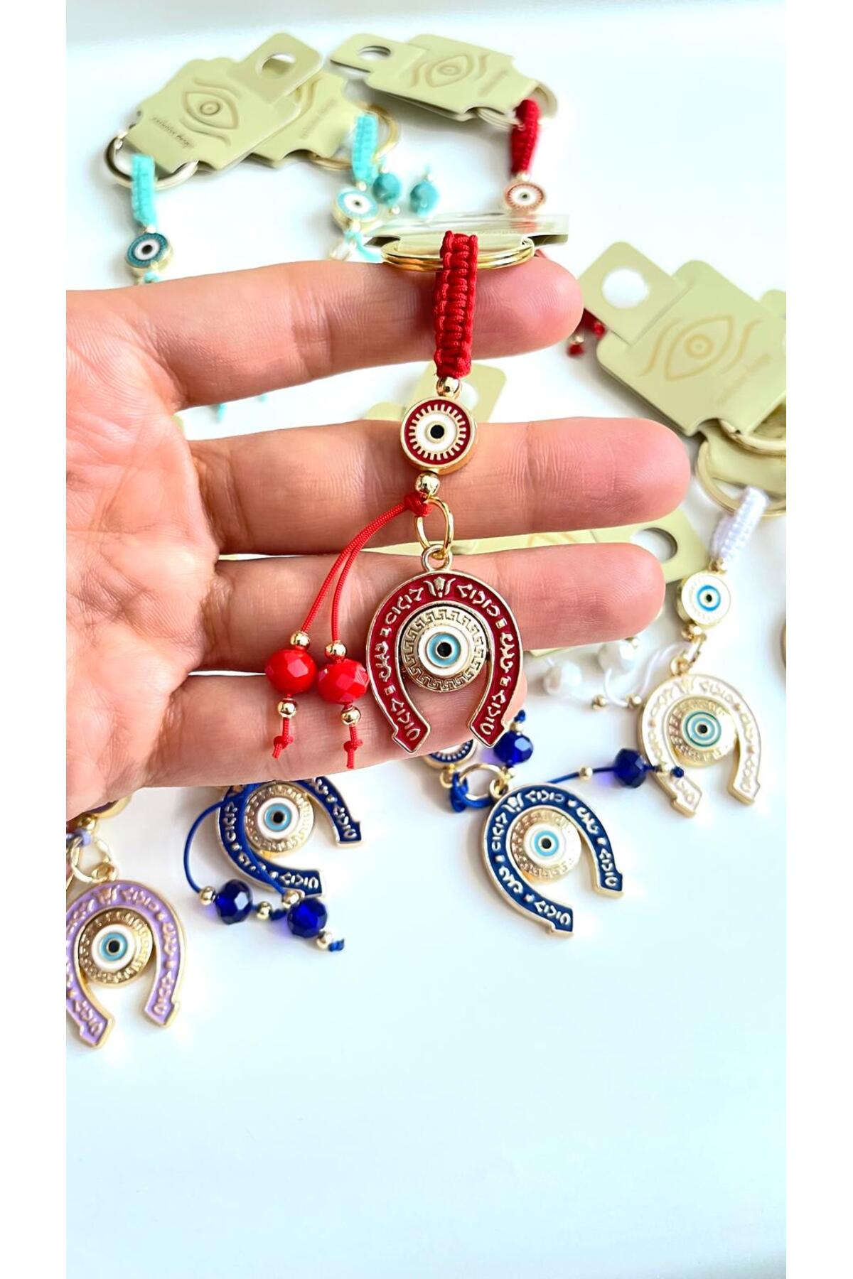 Bella Gold-Plated Animal Charm Keychain - Red Horseshoe