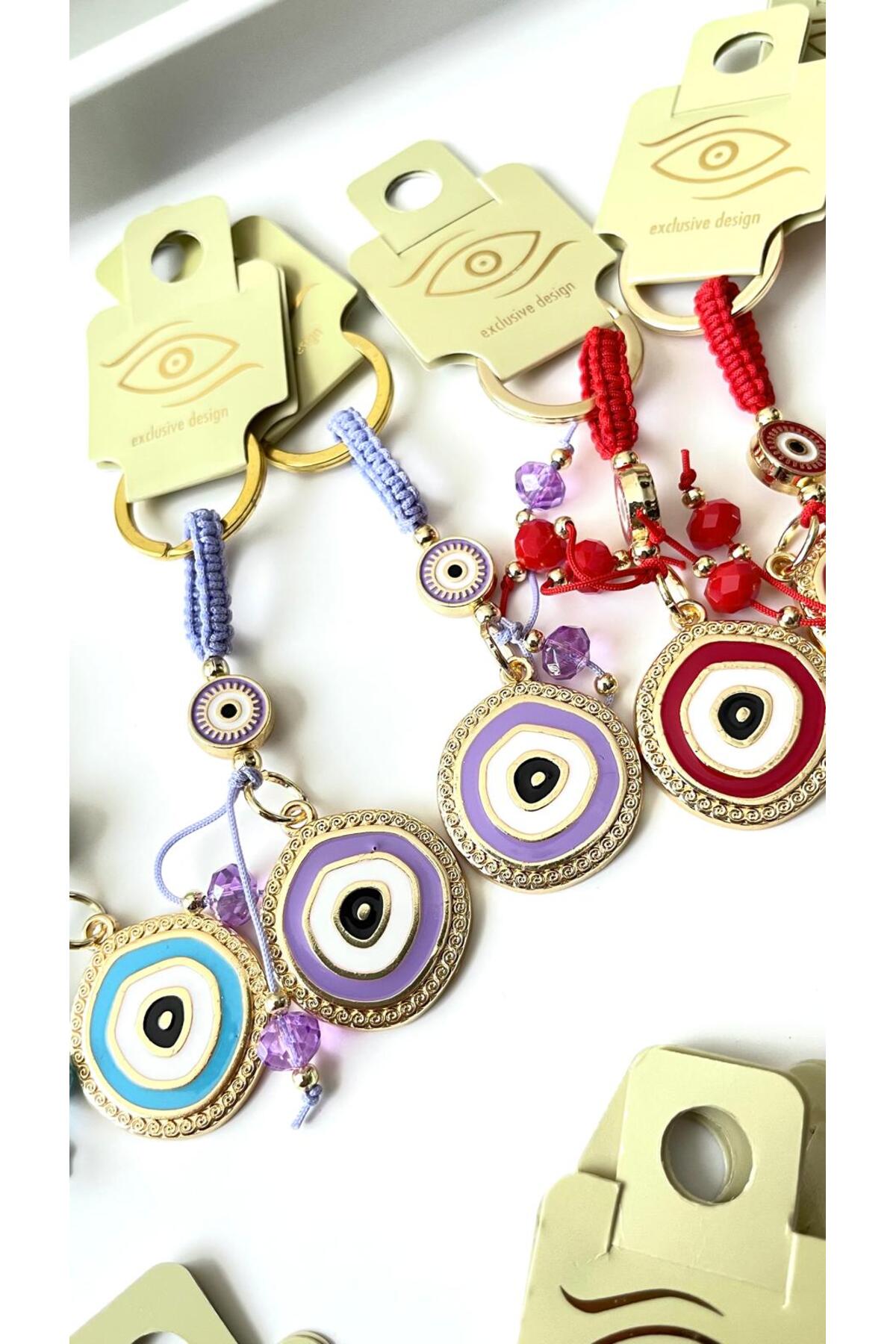 Brianna Gold-Plated Evil Eye Bead Keychain - Lilac Evil Eye