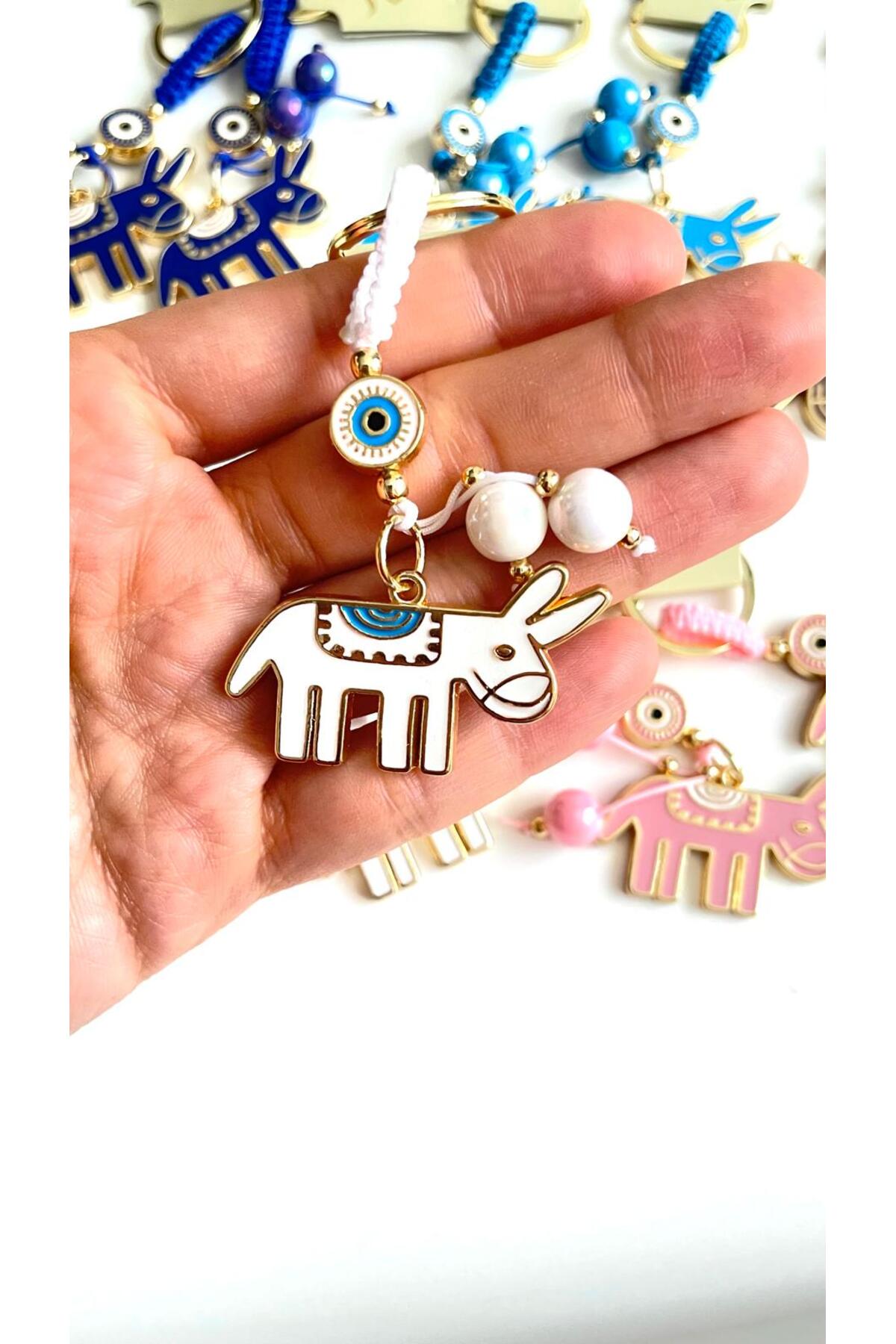 Bella Gold-Plated Animal Charm Keychain - White Donkey Design
