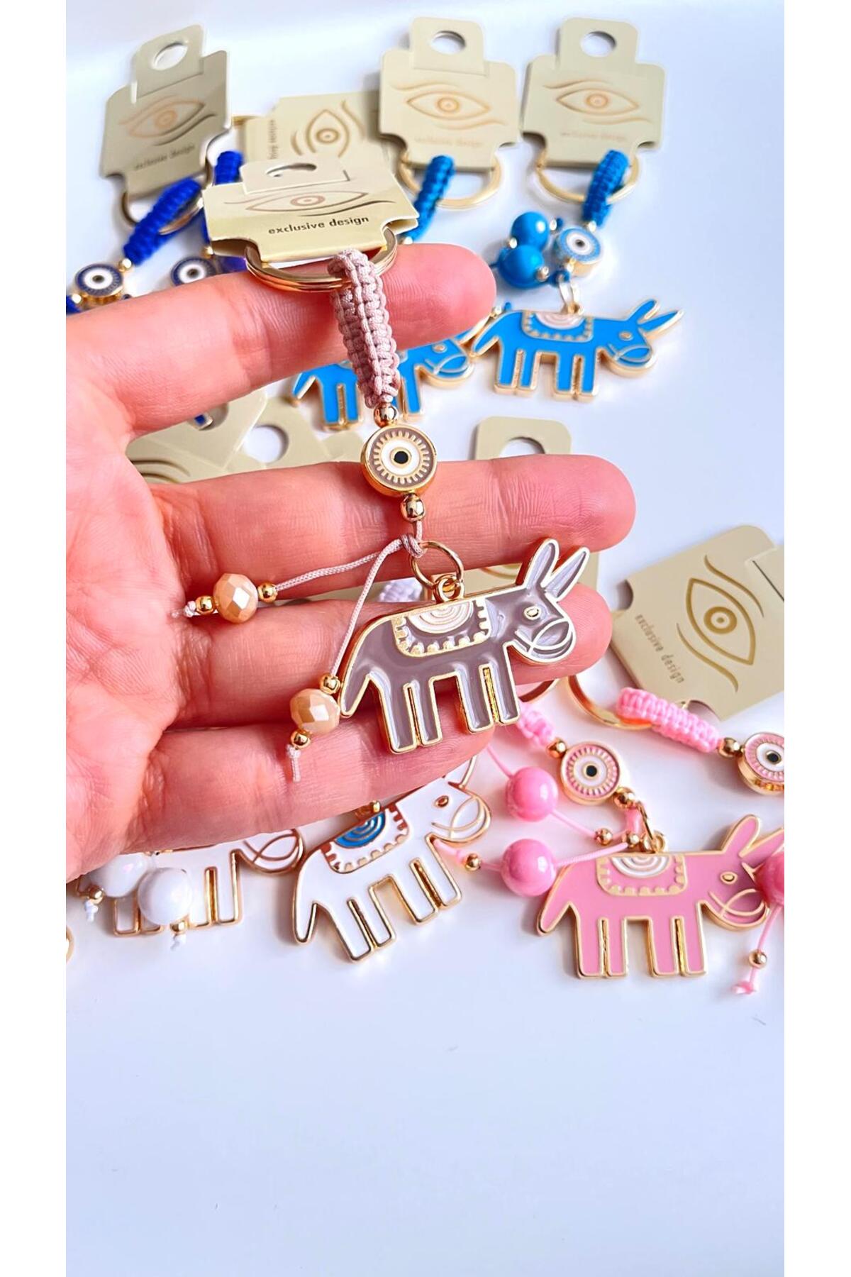 Bella Gold-Plated Animal Charm Keychain - Beige Donkey Design