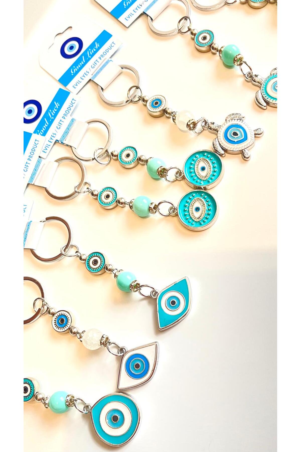 Abigail Silver-Plated Evil Eye Keychain - Round Turquoise Evil Eye Metal