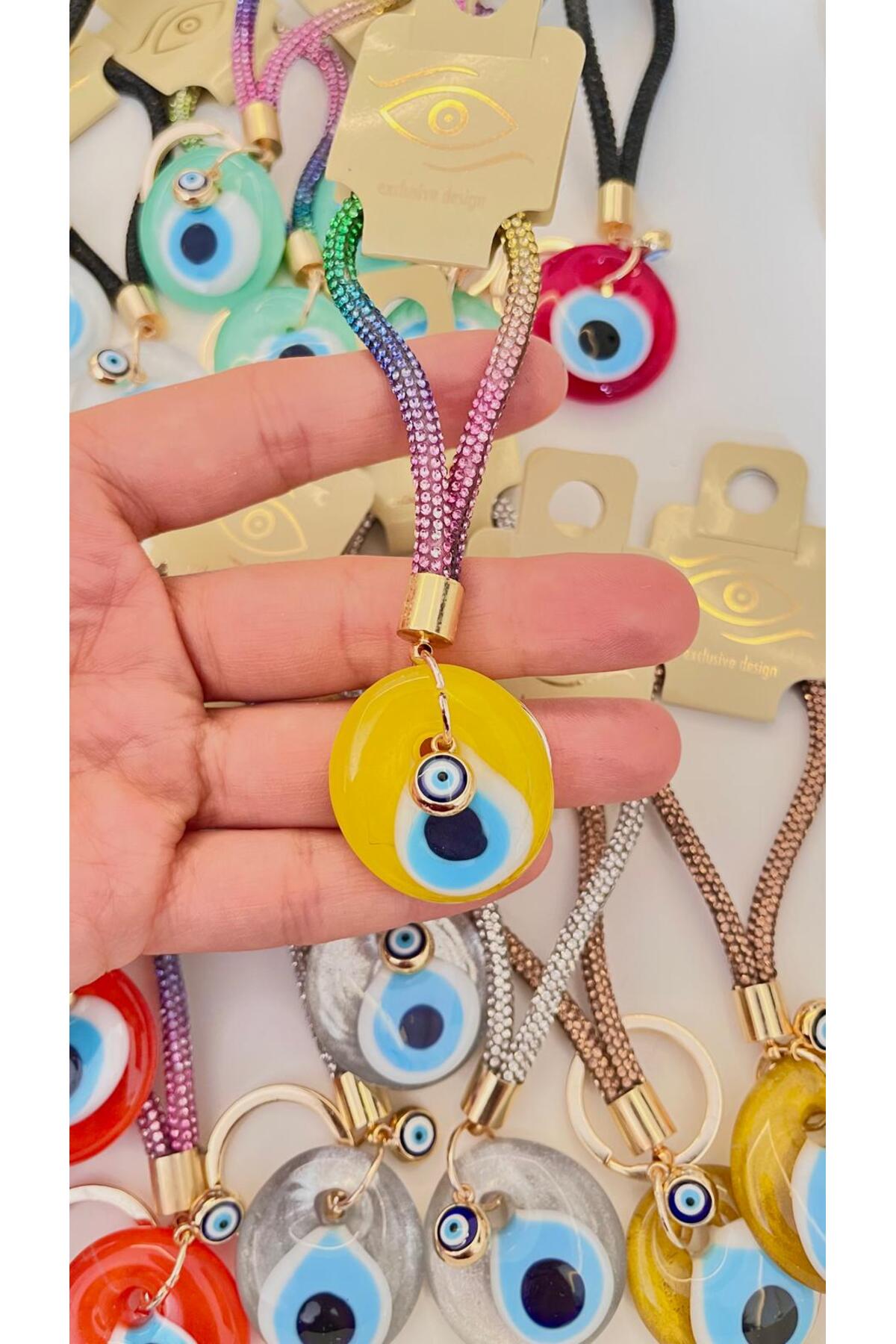Meredith Glass Evil Eye Cord Charm - Yellow
