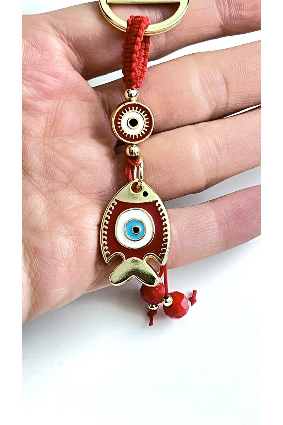 Ivy Gold-Plated Evil Eye Keychain - Red Fish Design