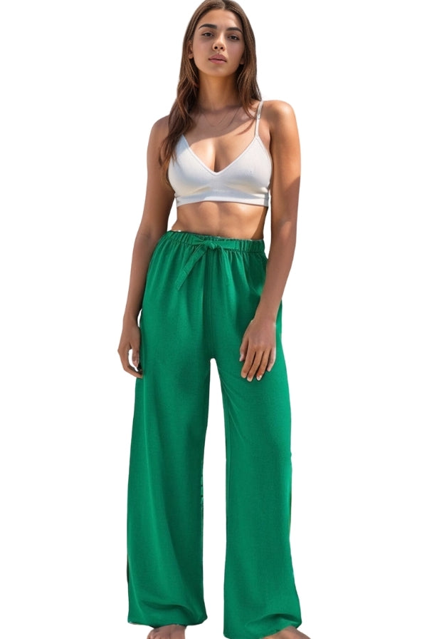 Clara Turquoise Wide Leg Linen Pants