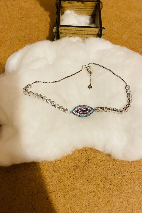 Sterling Silver Evil Eye Bracelet with Zircon stones