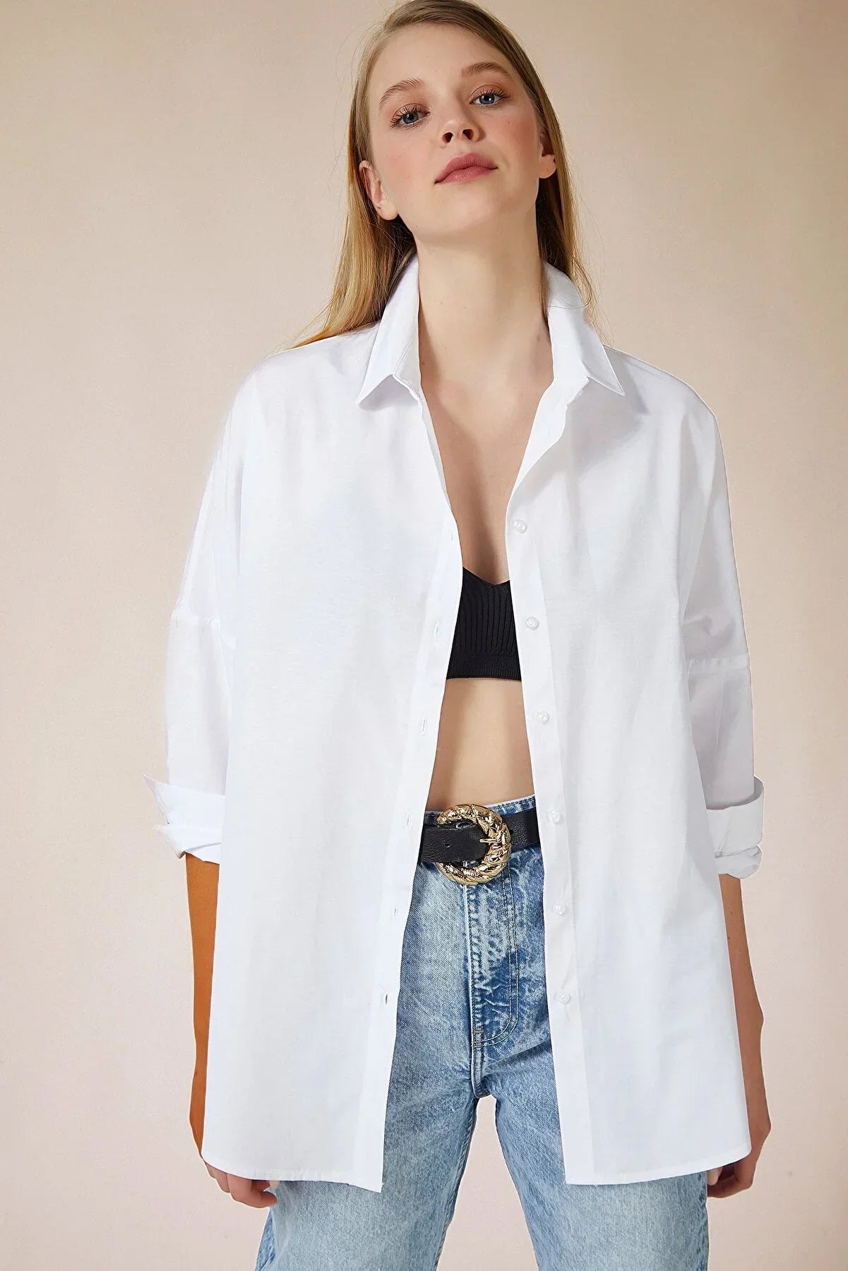 White Loose Fit Button Down Shirt