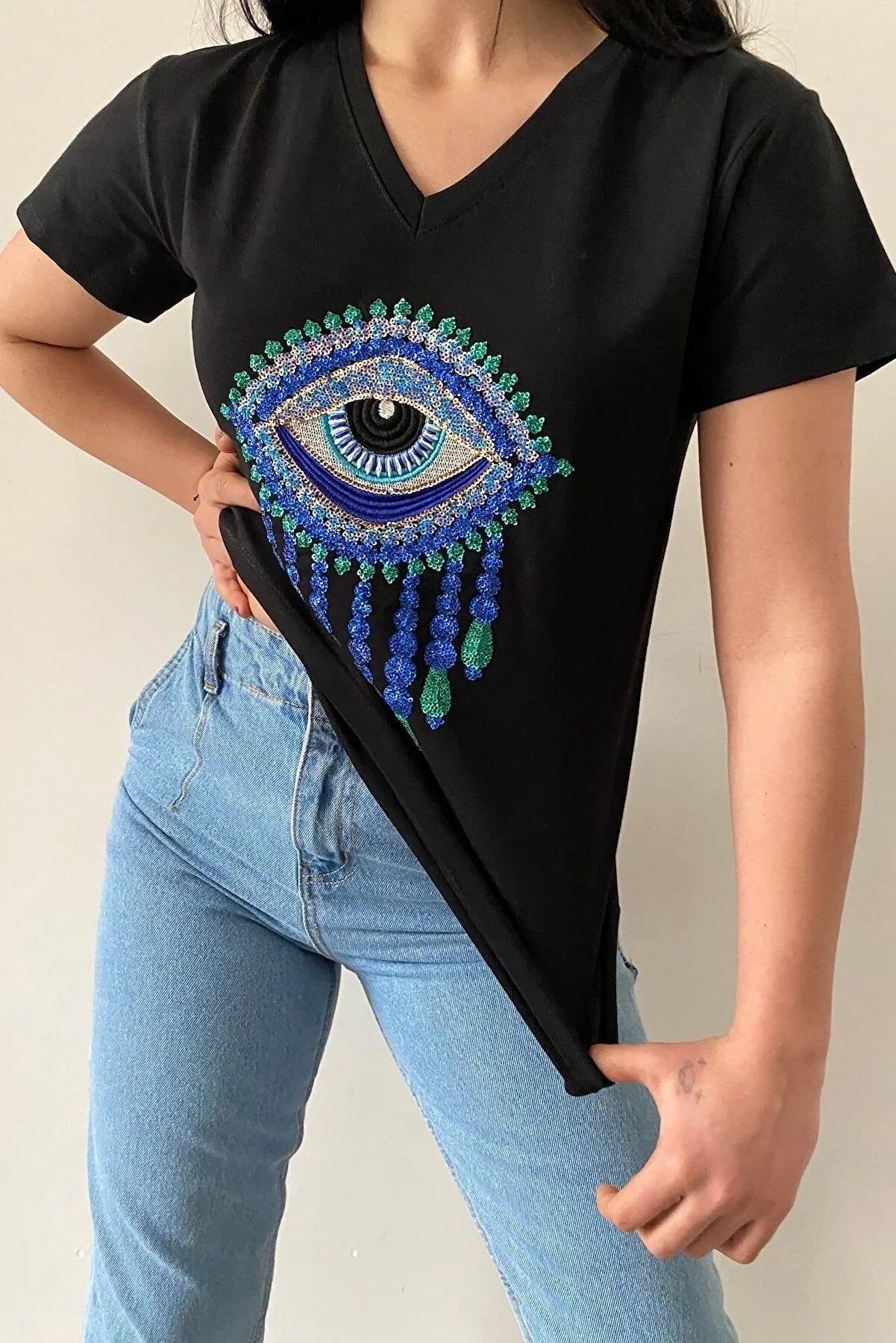 TildaEvil Eye Cotton T-Shirt - Black
