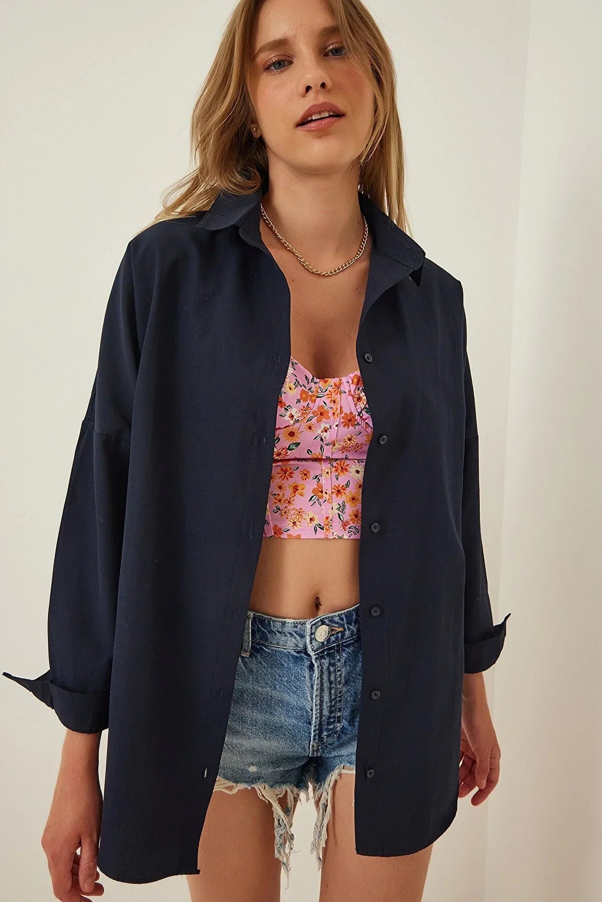 Loose Fit Black Button Down Shirt