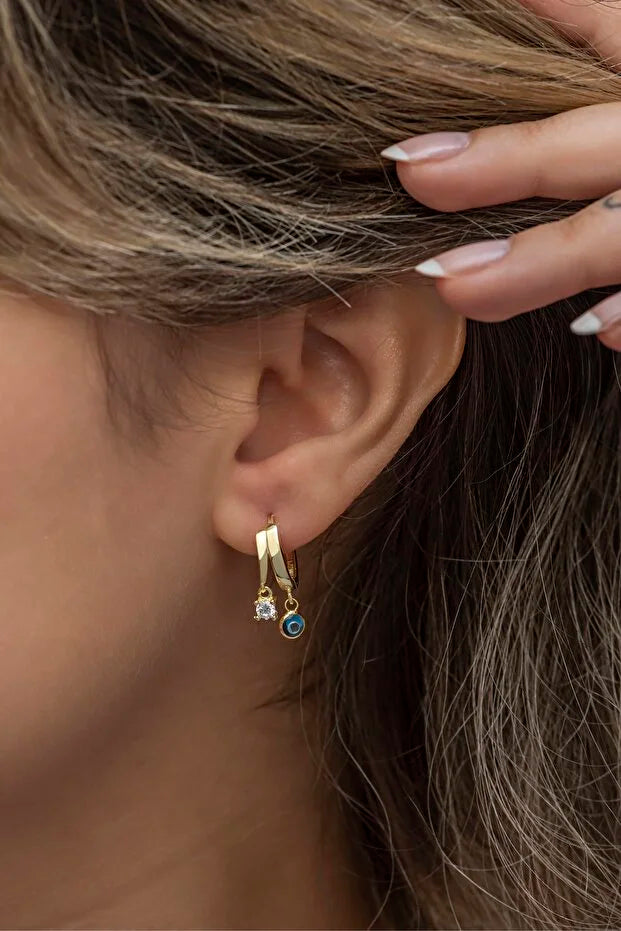 Gold Evil Eye Sterling Earrings