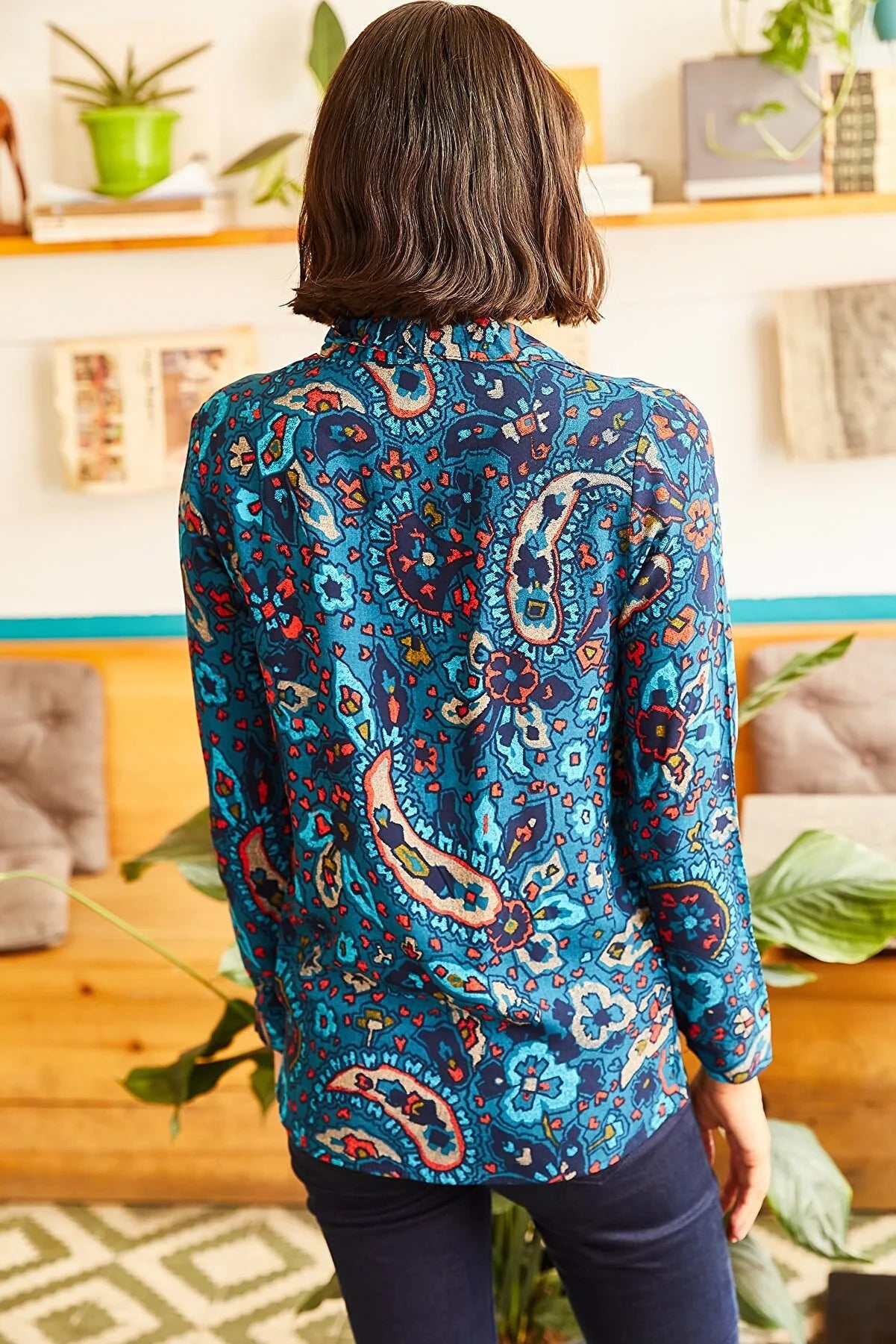 Boho Paisley Print Ethnic Blue Blouse
