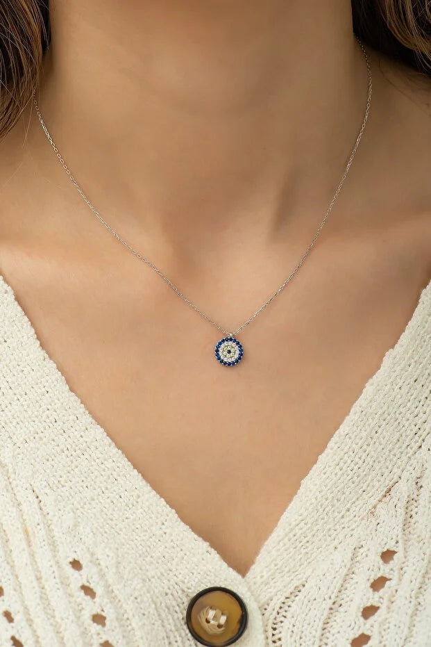 Sterling Silver Evil Eye Drop Necklace