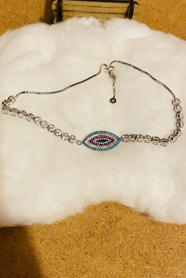 Sterling Silver Evil Eye Bracelet with Zircon stones