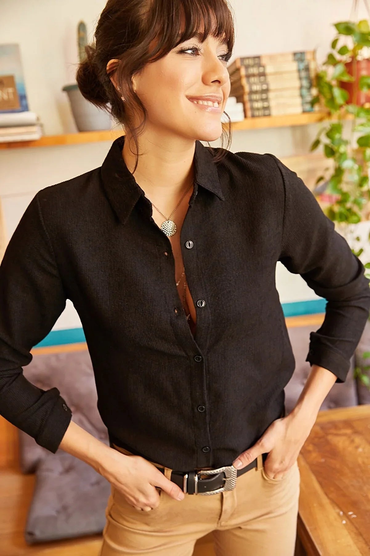 Black Velvet Button Down Shirt