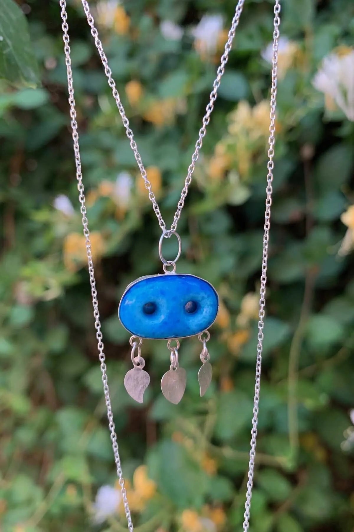 925 Sterling Silver Silver Two-Eyed Assyrian Charm (hercai) Necklace