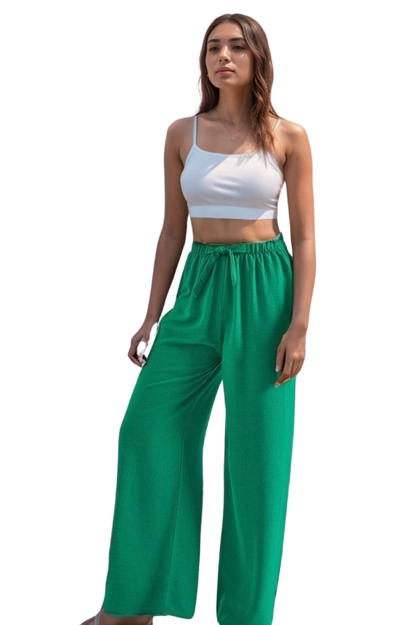 Clara Turquoise Wide Leg Linen Pants