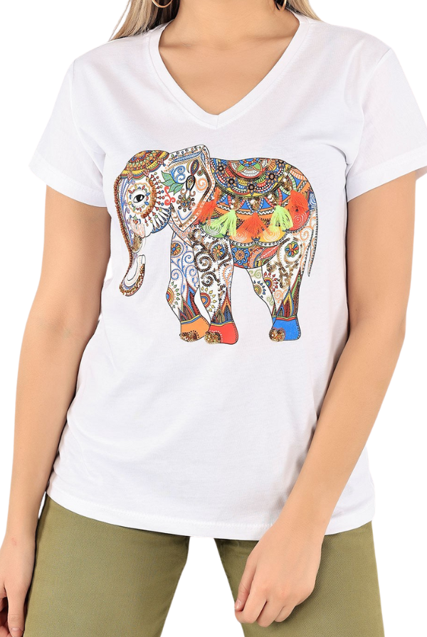 Cactus Floral Sequin Katoenen T-shirt - Wit