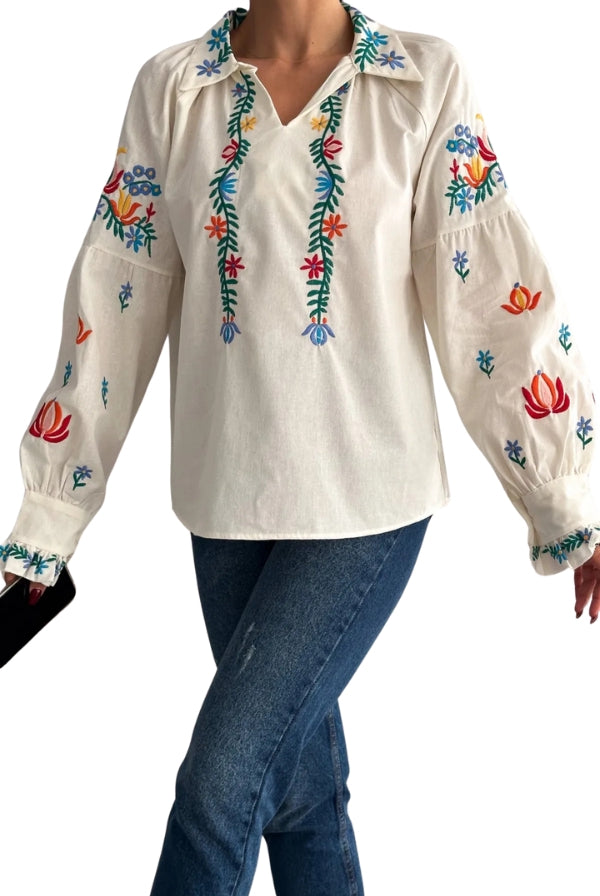 Floral Bouquet Embroidered Vyshyvanka Blouse
