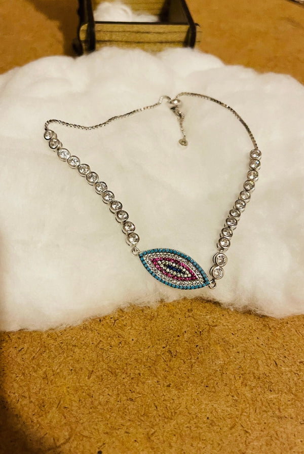 Sterling Silver Evil Eye Bracelet with Zircon stones