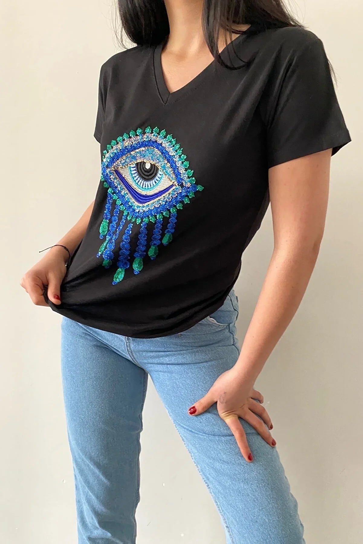 TildaEvil Eye Cotton T-Shirt - Black