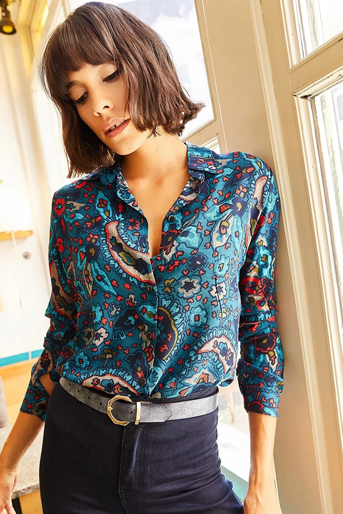 Boho Paisley Print Ethnic Blue Blouse
