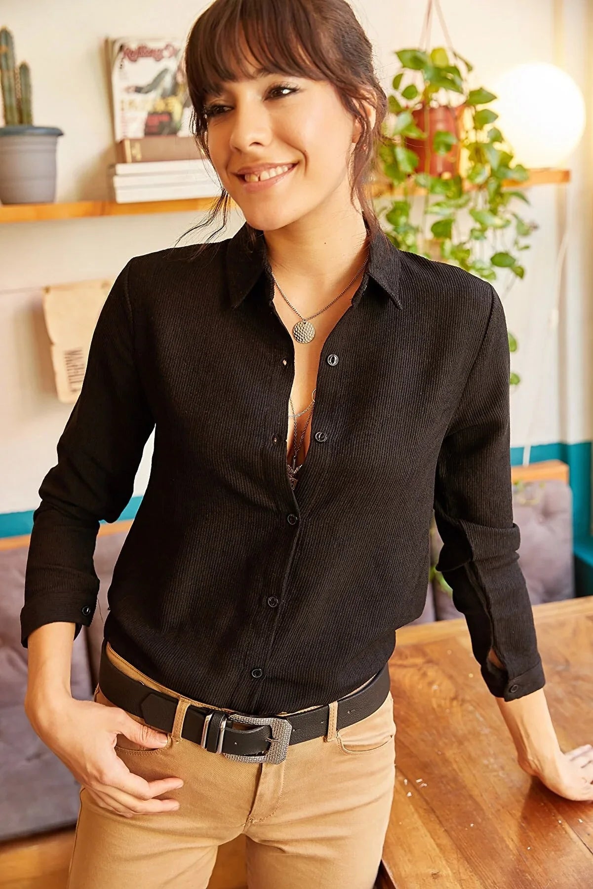 Black Velvet Button Down Shirt