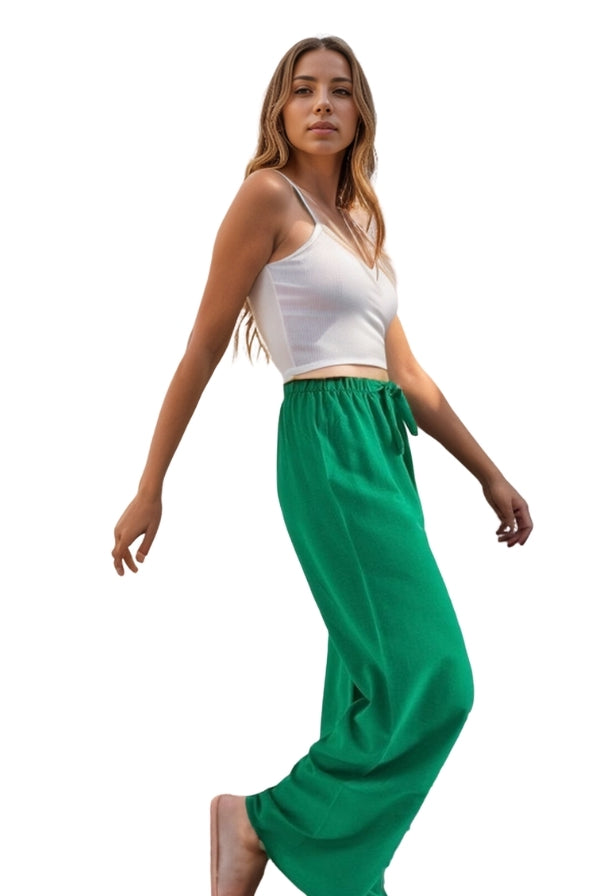 Clara Turquoise Wide Leg Linen Pants