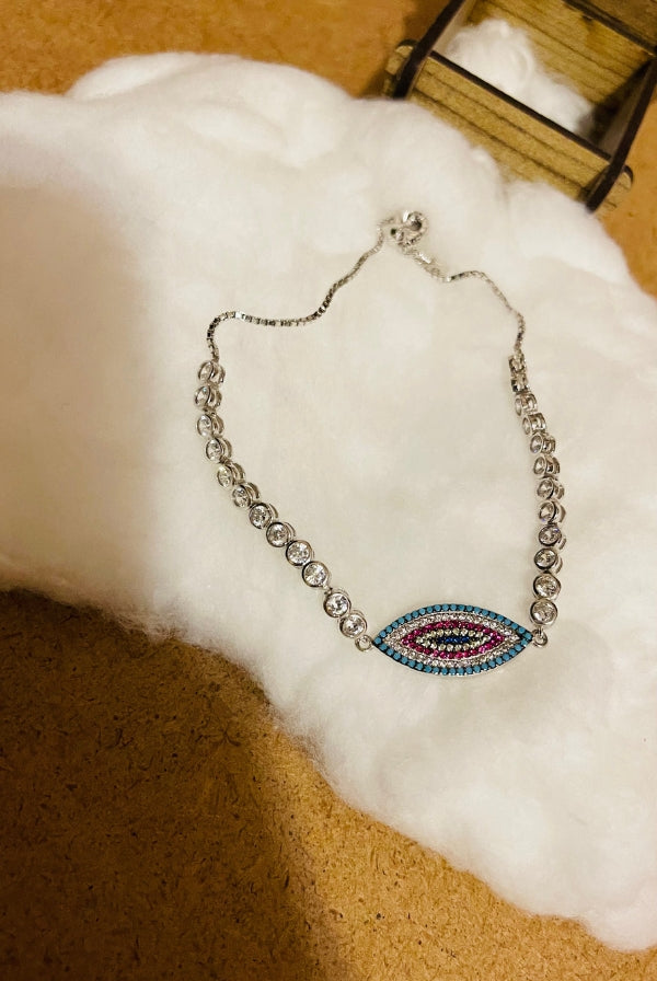 Sterling Silver Evil Eye Bracelet with Zircon stones