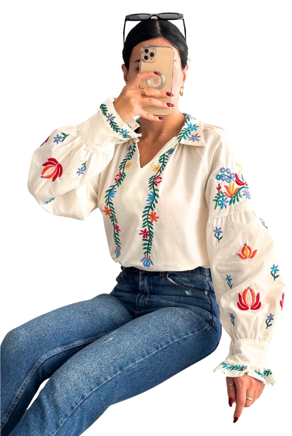 Floral Bouquet Embroidered Vyshyvanka Blouse