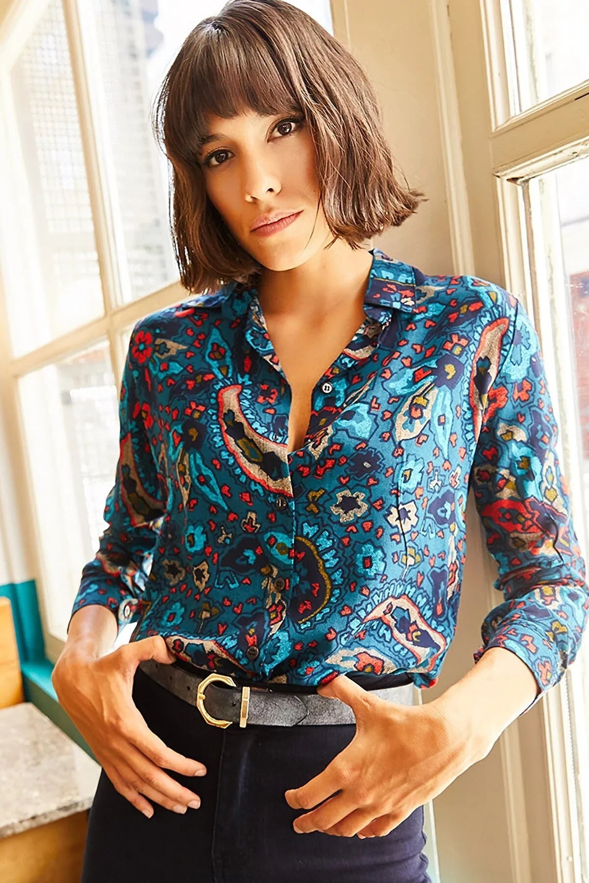 Boho Paisley Print Ethnic Blue Blouse
