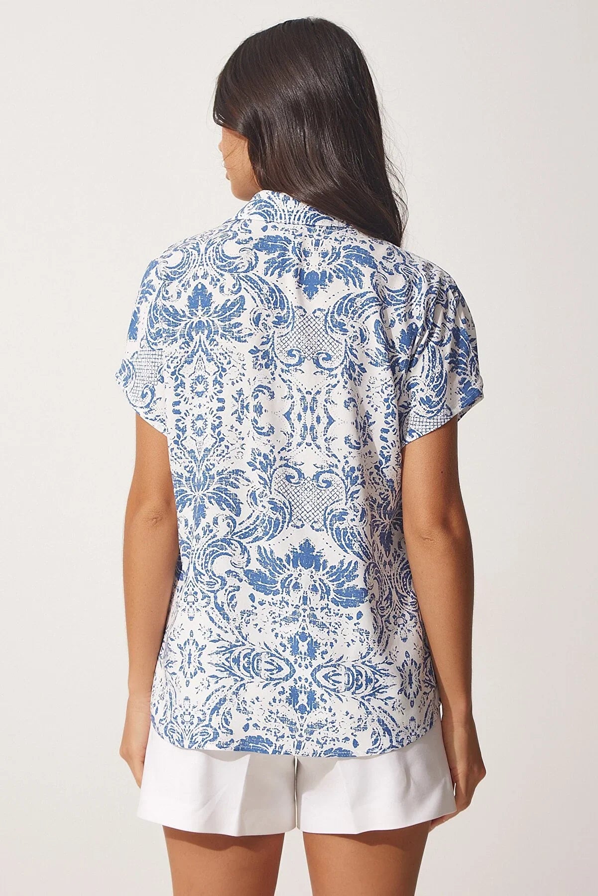 Blue Floral Short Sleeve Button-Down Shirt
