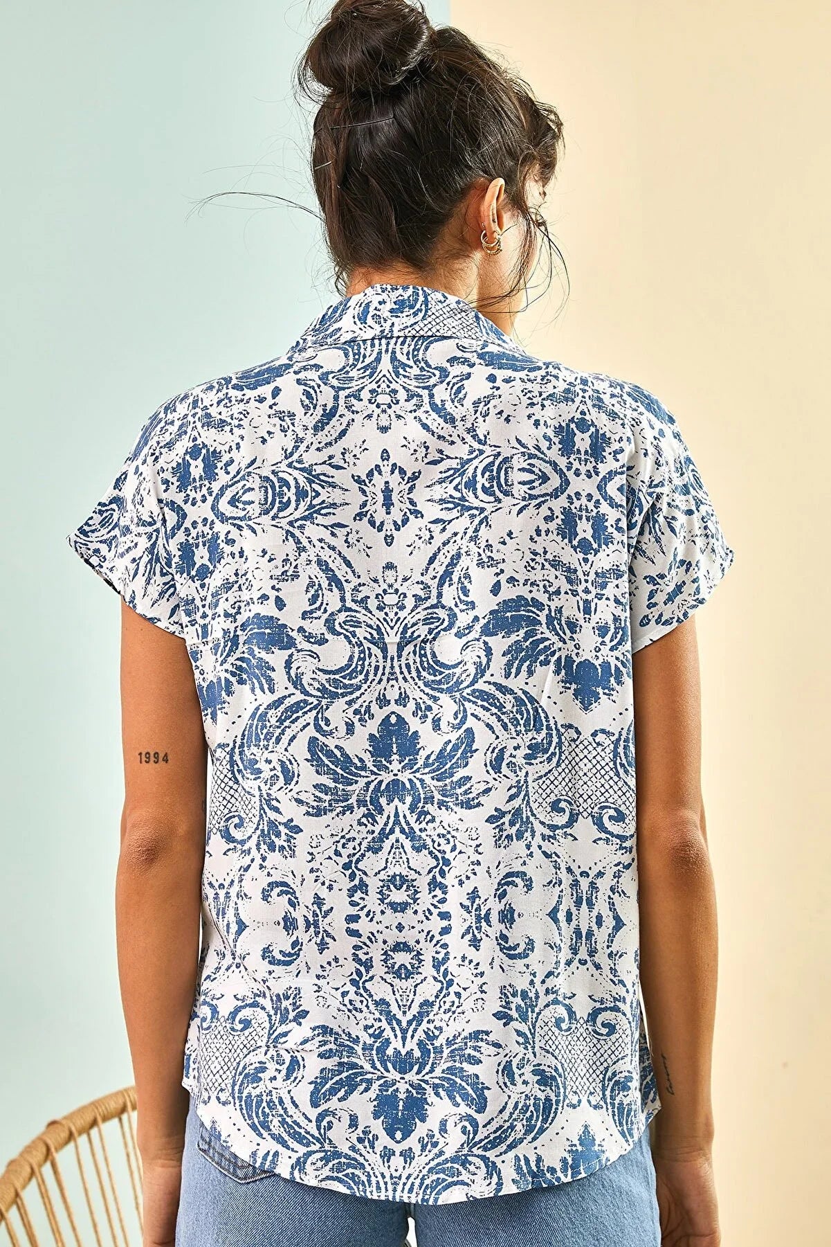 Blue Floral Short Sleeve Button-Down Shirt