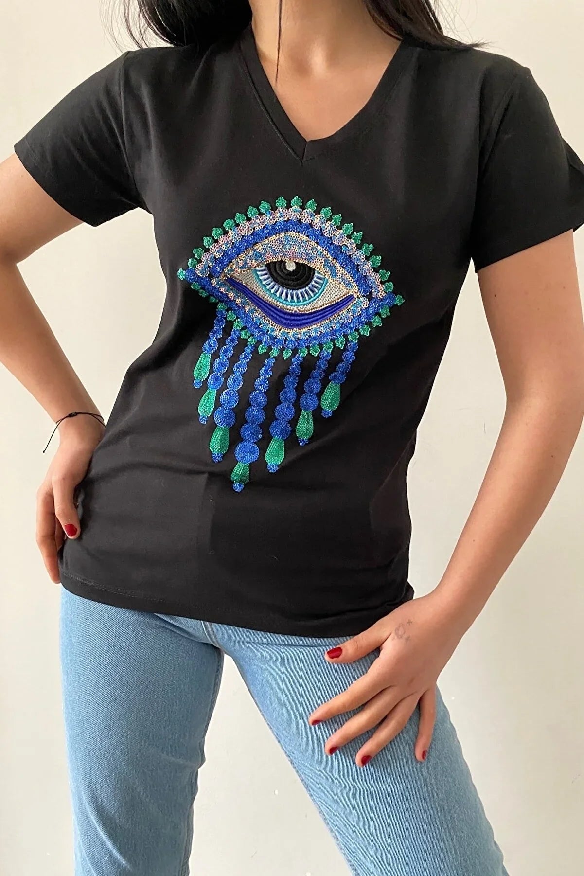 TildaEvil Eye Cotton T-Shirt - Black