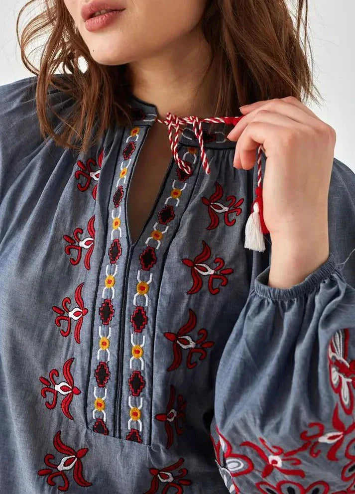 Bohemian Ethnic Ukrainian Cotton Vyshyvanka Blouse