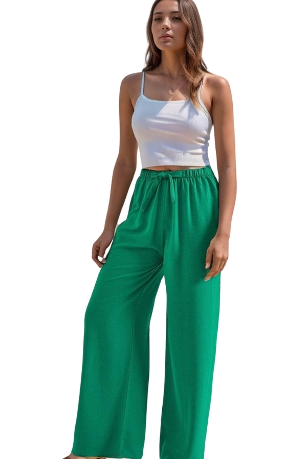 Clara Turquoise Wide Leg Linen Pants