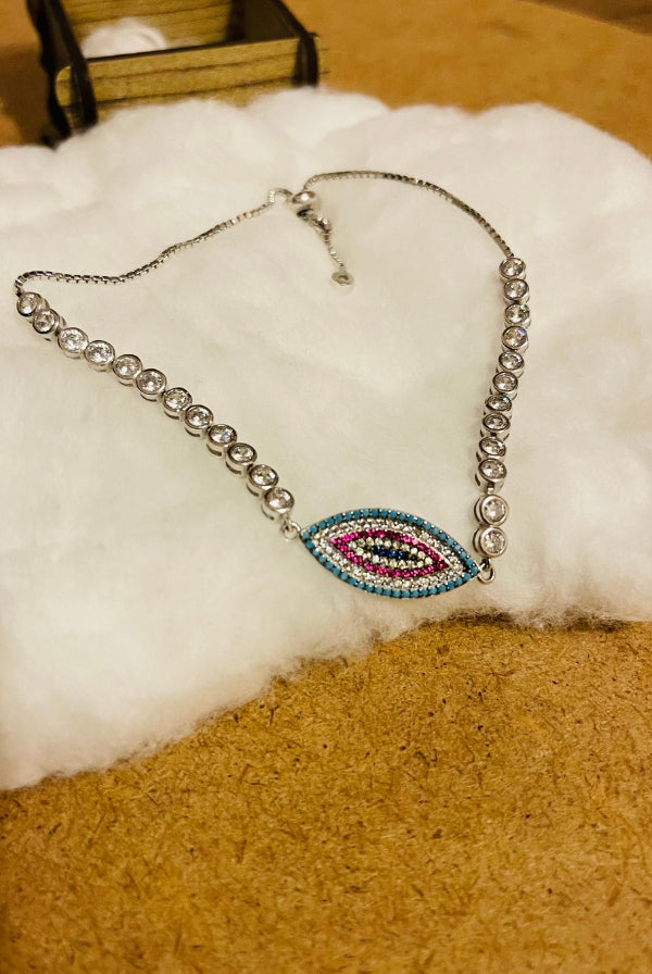 Sterling Silver Evil Eye Bracelet with Zircon stones