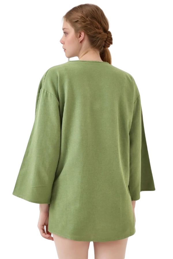 Cream Linen Kimono Robe